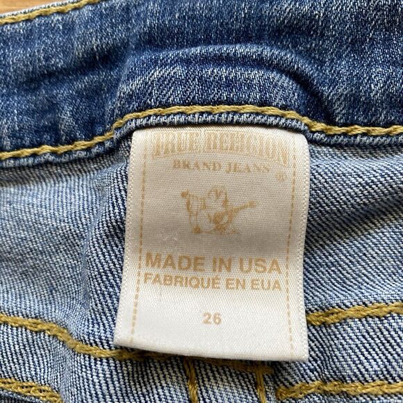 TRUE RELIGION 26 NWOT Skinny Gold Arrow Big T Low Rise Embroidered Y2K Jeans - Picture 8 of 16